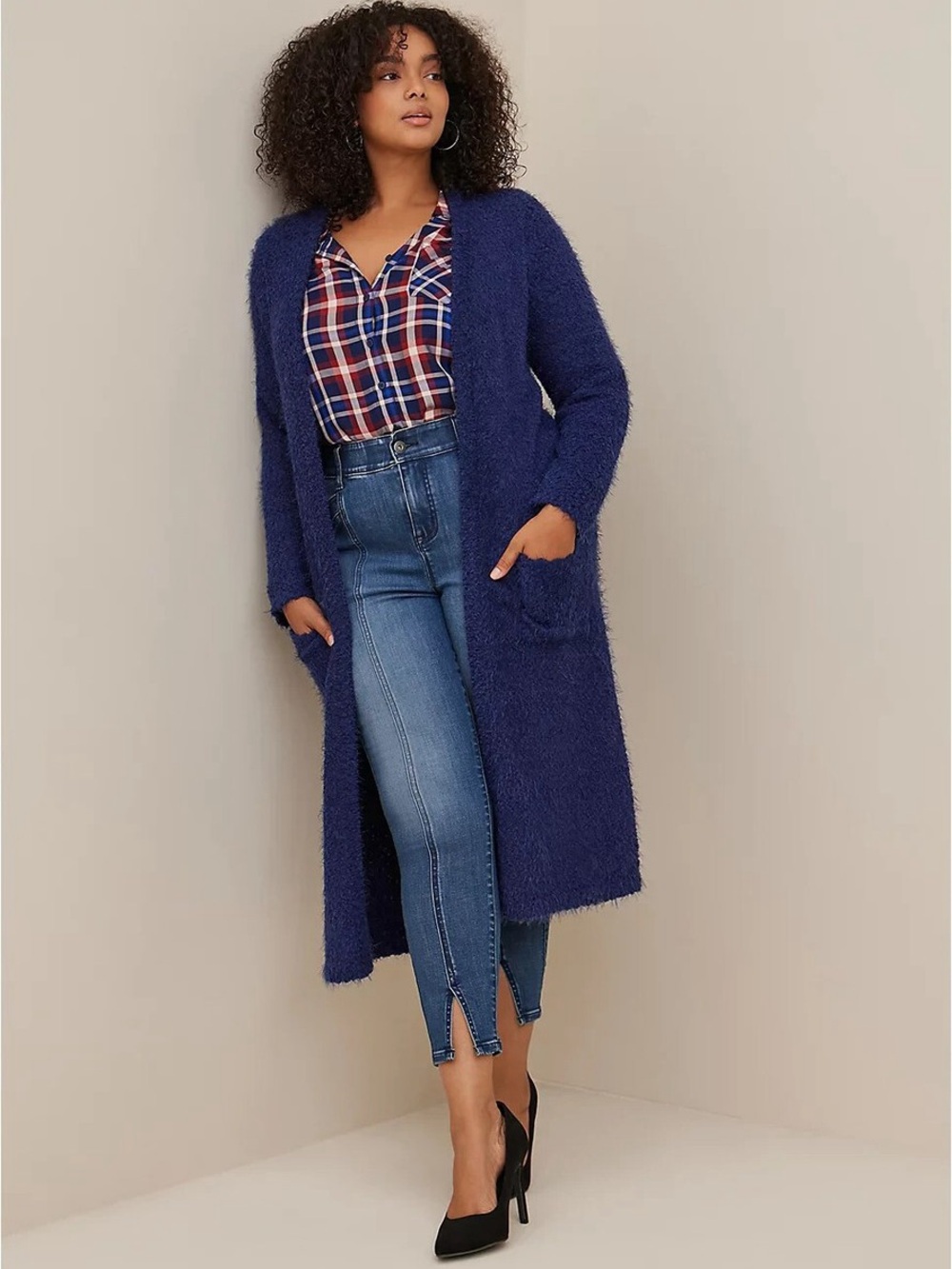 Torrid Dark Blue Popcorn Duster Open Front Sweater Cardigan, Size 1x